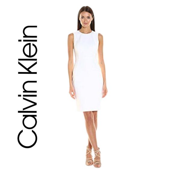 NWOT Calvin Klein Sleeveless Textured Crepe Sheath Dress Office/ Party/ Cocktail - Picture 1 of 16